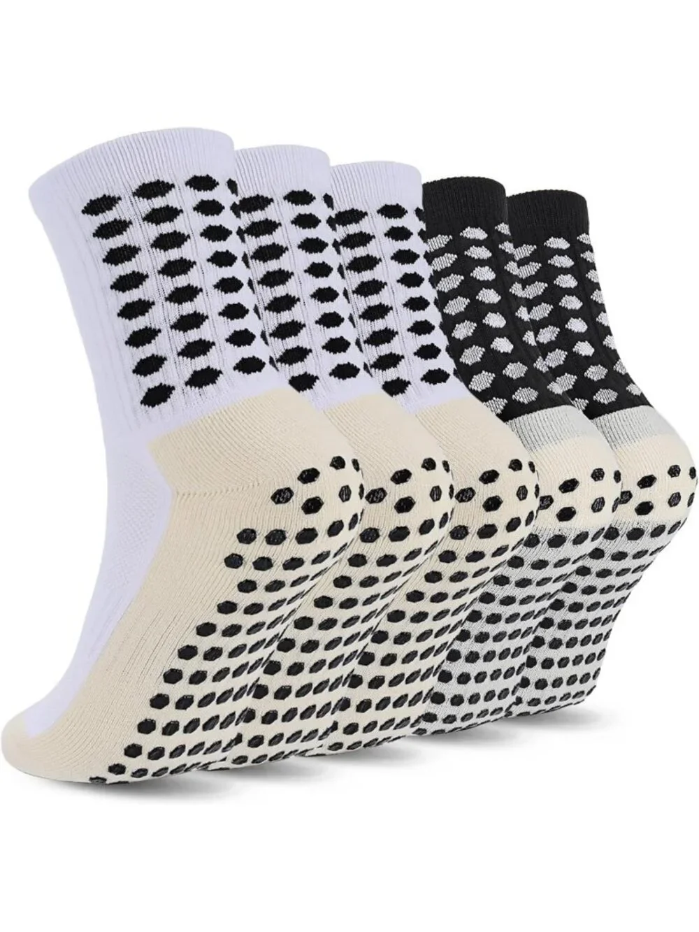 5 Pairs Kids Non-Slip Soccer Socks - Cushioned Athletic Sports Grip Socks